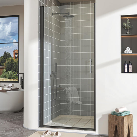 Hasipu 34.3-35" W X 72" H Pivot Shower Door - 1/4" Tempered Glass Shower Door, Matte Black, Reversible Installation for Bathroom