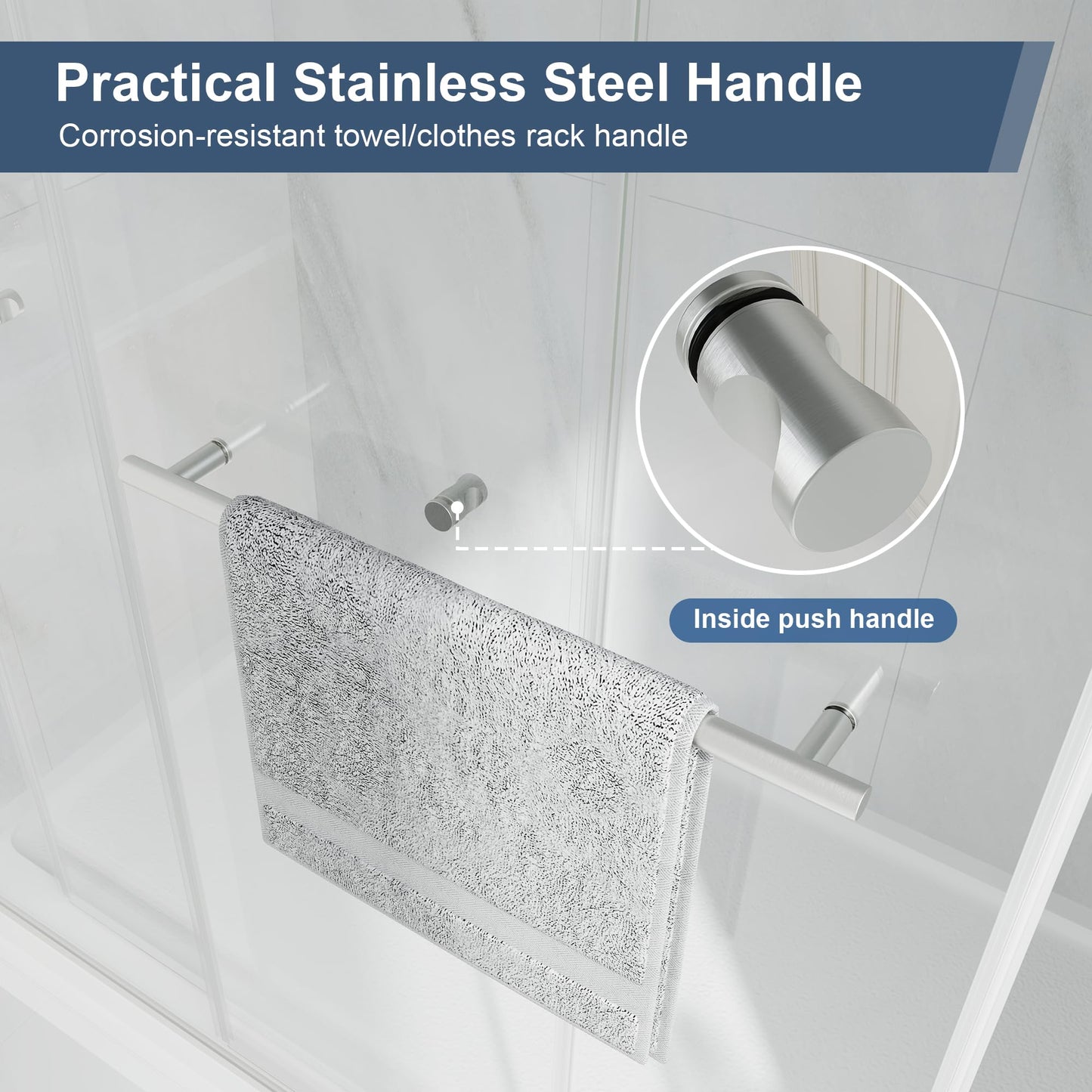 EASYWORC Frameless Double Sliding Shower Doors, 55-60" W x 76" H Shower Glass Door, 1/4" (6mm) Thick ANSI Certified Tempered Glass with Explosion-Proof Film and Nano Coating, Brushed Nickle