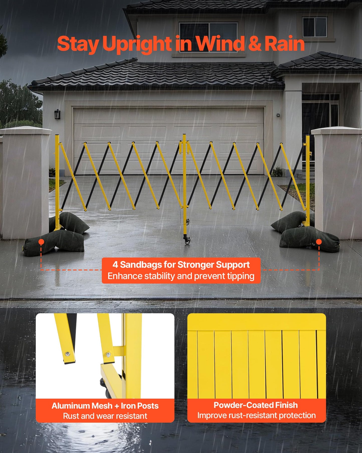 VEVOR Double Expandable Barricades, 18FT Industrial Safety Barriers, Flexible Mobile Barricade with Locking Casters, Portable Folding Security Gate Metal Traffic Fence for Driveway Warehouse Elevator
