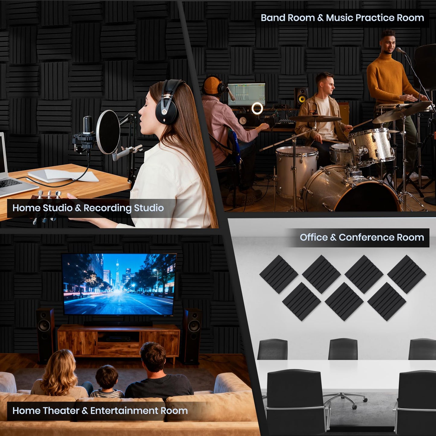 Focusound 36 Pack Curved Acoustic Foam Panels 3" x 12" x 12" Sound Proof Foam Panels Soundproofing Noise Cancelling Wedge Panels for Home Office Recoding Studio with 240 PCS Double-Side Adhesive