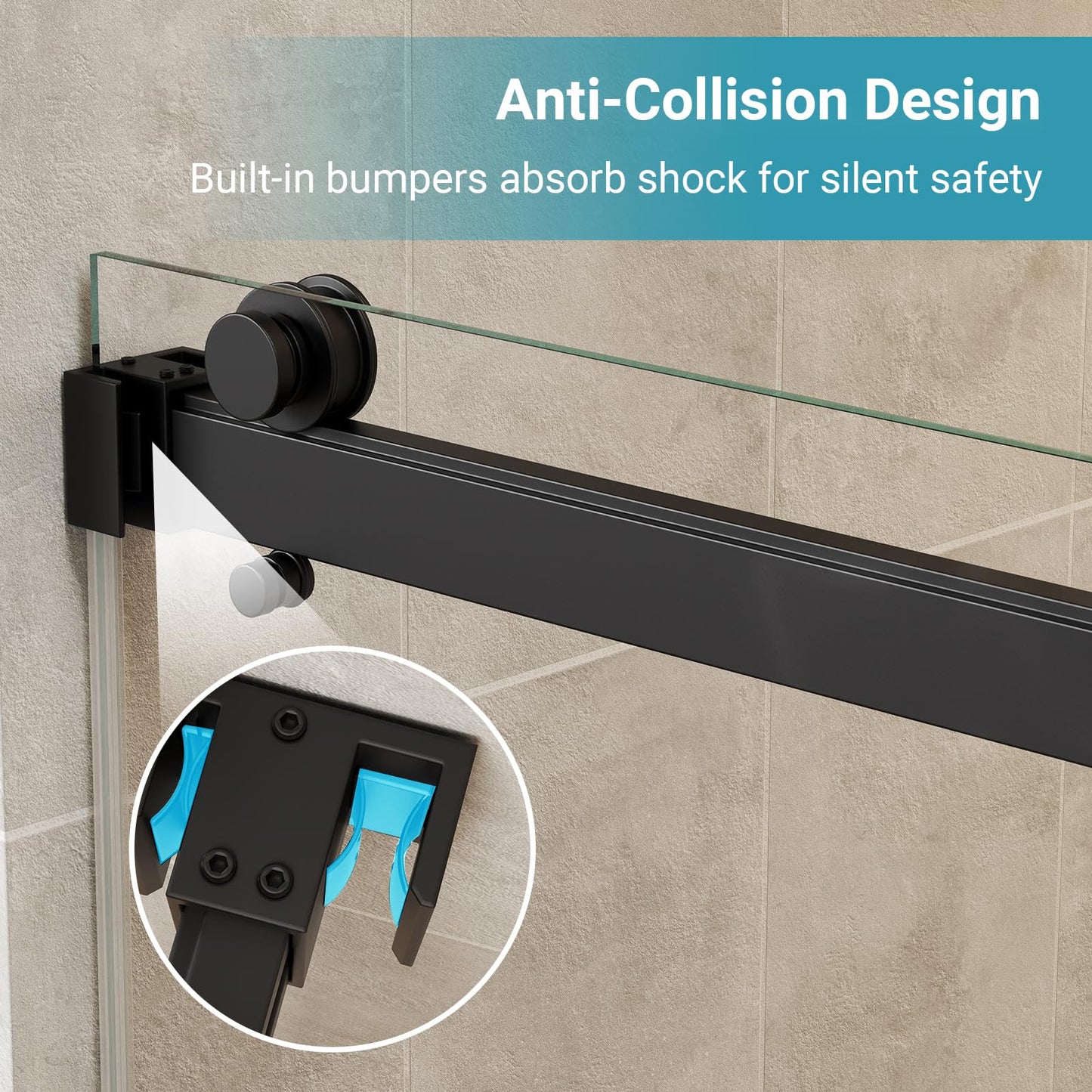 BATHWILLER 56"-60" W x 76" H Double Sliding Shower Door, 3/8" (10mm) Clear Tempered Glass Frameless Shower Door with Nano Easy Clean Coating, Stainless Steel Hardware, Matte Black