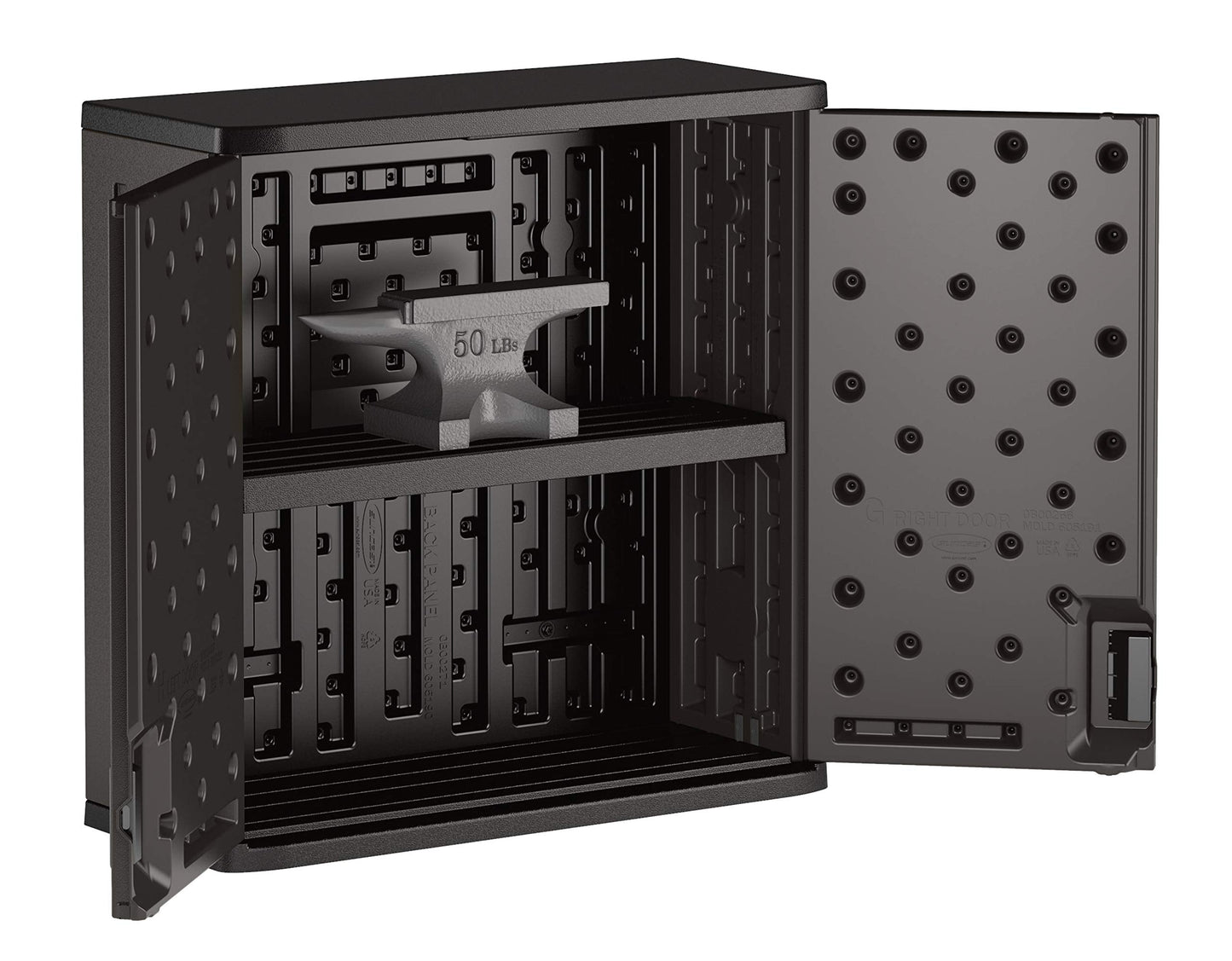 Suncast Commercial 4 Cubic Ft. Heavy-Duty Resin Wall Cabinet with Adjustable Metal-Reinforced Shelf, and Lockable Handles for Indoor and Outdoor Storage, Black, Made in the USA