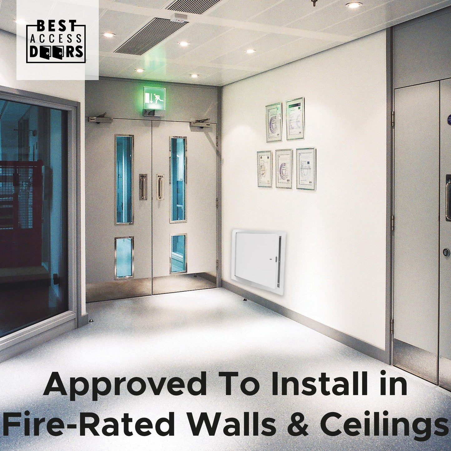 Best 24" x 24" Insulated Fire Rated Metal Access Door with Flange – 20-Gauge Galvanneal Steel Wall Access Panel, 2" Mineral Wool Insulation, White Powder-Coat Finish, LEED Compliant, BA-FRI