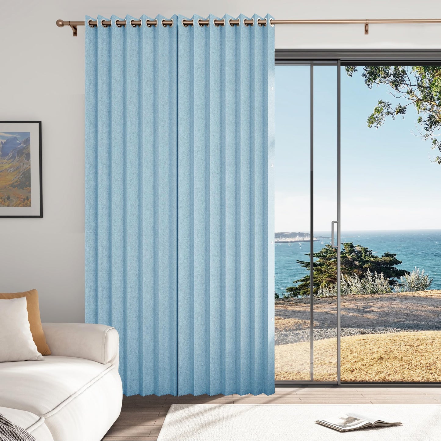 HMYI 100% Blackout Magnetic Curtain for Closet Door, Accordion Folding Door Curtain for Doorway/Laundry/Pantry/Hallway, 1 Panel, W45 x L80, Blue