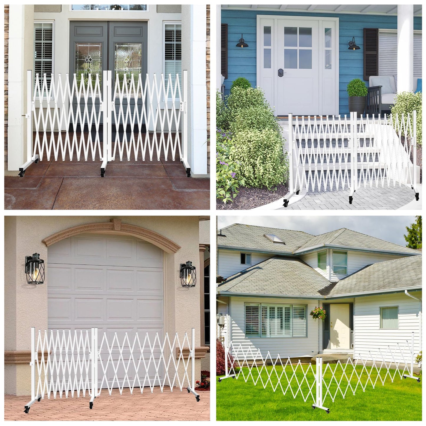 Retractable Outdoor Dog Gate, 207'' Wide Driveway Gate Expandable Portable Fence, Two-Segment 0-180 Degrees Rotatable Design Yard Garden Fence, Metal Safety Barrier Gates (White, 39.76 * 213)