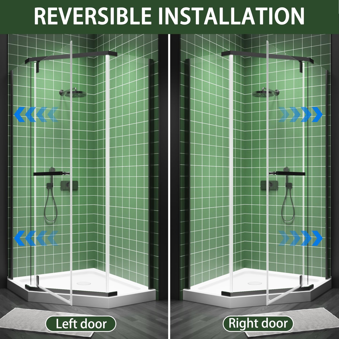 36" W x 36" D x 72" H Frameless Neo-Angle Shower Enclosure, Pivot Glass Shower Door with 1/4" (6mm) Clear SGCC Tempered Glass, Matte Black Finish, Reversible Installation