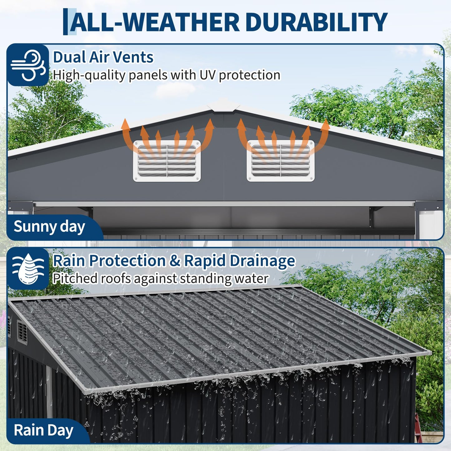 GarveeLife 12 X 10 ft Outdoor Storage Shed, Metal Garden Sheds & Outdoor Storage with Updated Frame Structure, Backyard Garden Terrace Tool Shed for Backyard, Lawn, Patio, Bike Storage, Gray
