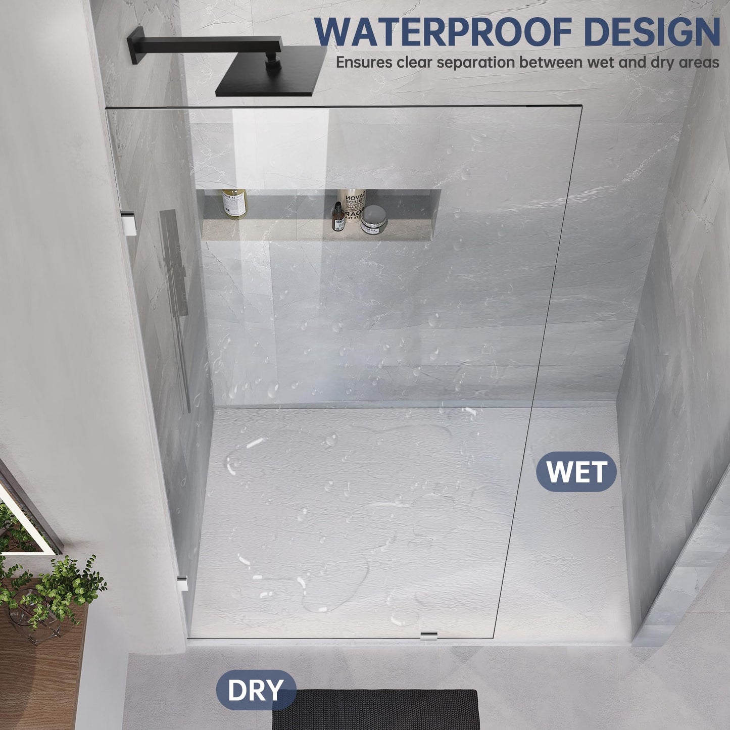 AquivaCoast 36" x 78.75" Shower Glass Panel, 3/8" (10mm) Ultra-Clear Tempered Glass with Explosion-Proof Film Shower Screen, Includes Wall Clamps, Chrome