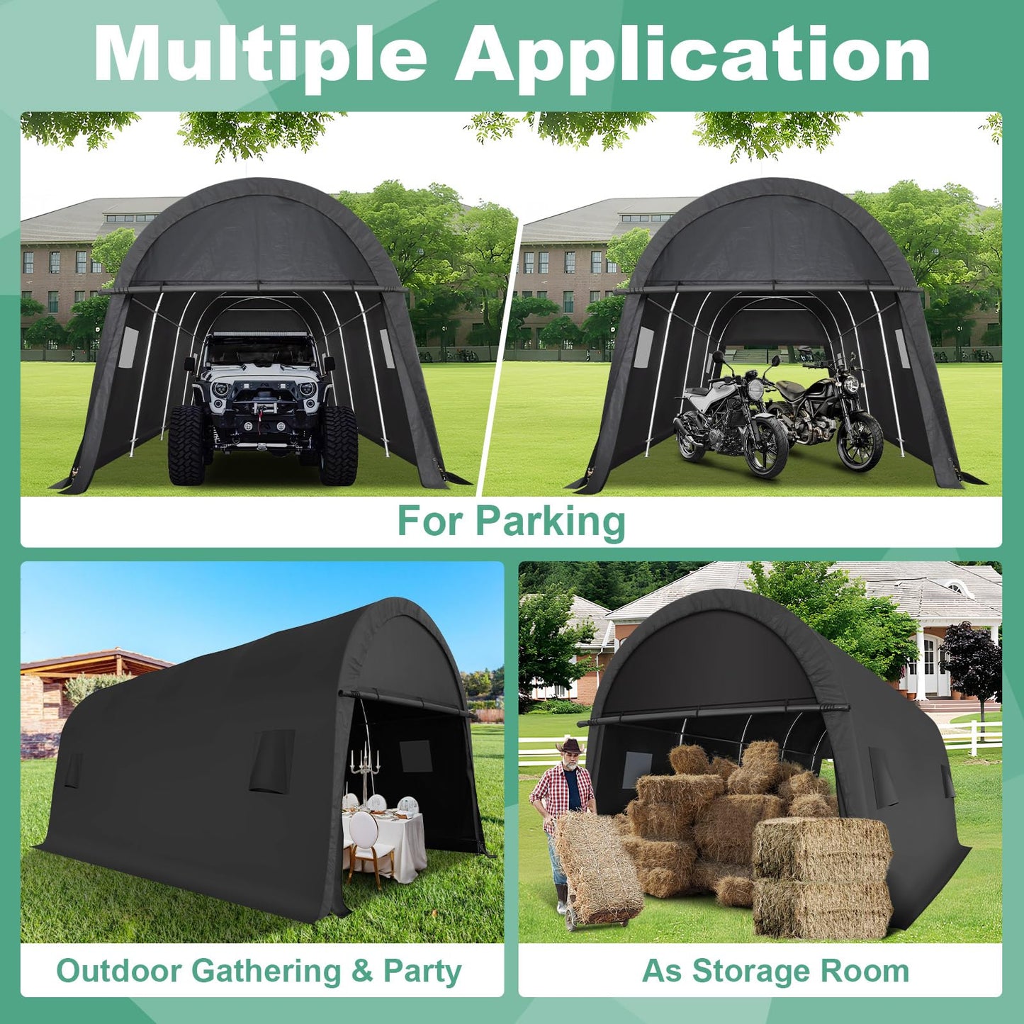 COBIZI Carport 12x20 Heavy Duty Storage Shelter Shed Portable Garage with All-Steel Metal Frame & Vents, Round Style Outdoor Storage Shed for Car, Truck, Boat, Waterproof Carport Canopy Anti-Snow