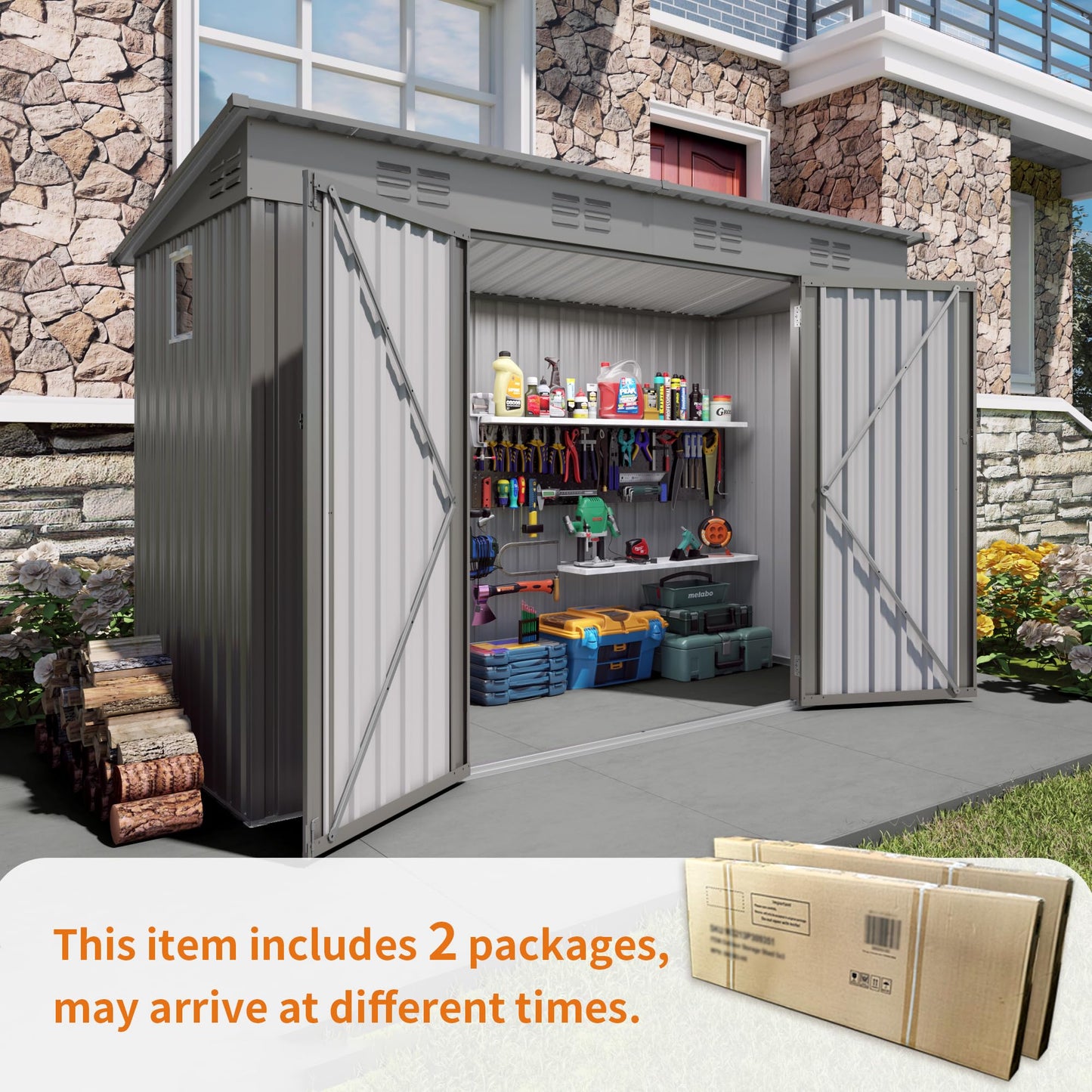 Outdoor Metal Storage Shed, Galvanized Steel Garden Shed with Sloped Roof & Vents, Waterproof Rust-Resistant Backyard Tool Shed for Patio Lawn Garden Trash Can Storage, Easy Assembly