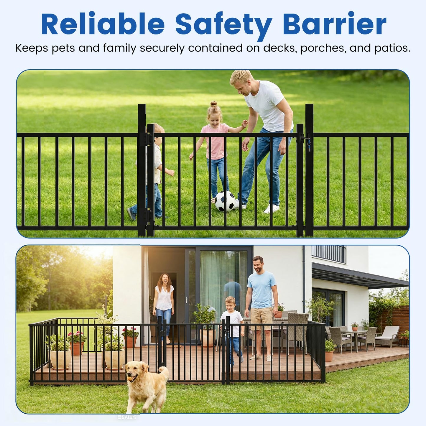 Aluminum Deck Gate Kit for Outdoor Safety, 36" H x 48" W Black Metal Gate Kit with Self-Closing Hinges & Latch, Aluminum Fence Gate for Pool, Porch, Yard, and Dog Protection