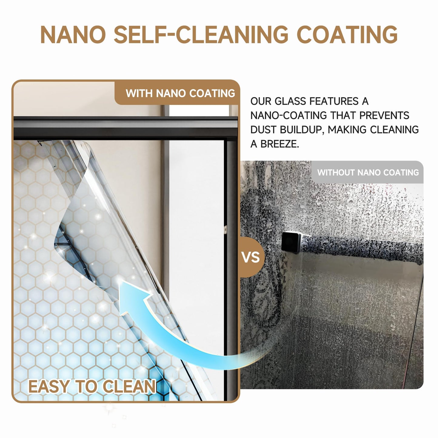 Double Sliding Shower Door 56-60 in W x 76 in H, 1/4"(6mm) Tempered Glass with Explosion-Proof Film and Nano Coating，Matte Black Semi-Frameless Shower Door