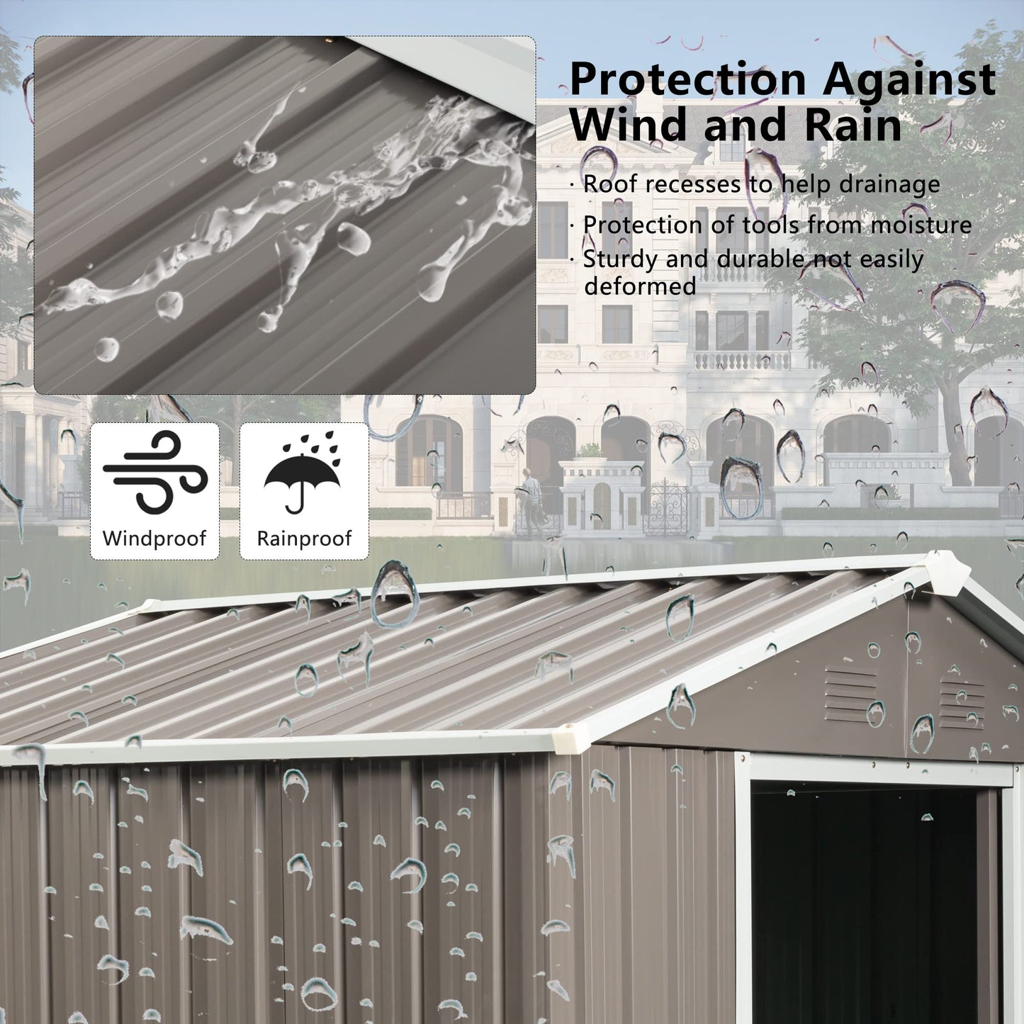 6FT x 5FT Outdoor Storage Shed, Heavy Duty Galvanized Steel Garden Shed with Sliding Lockable Doors, Punched Vents & Foundation Kit, Weather Resistant Metal Tool Shed for Backyard,Gray with Window