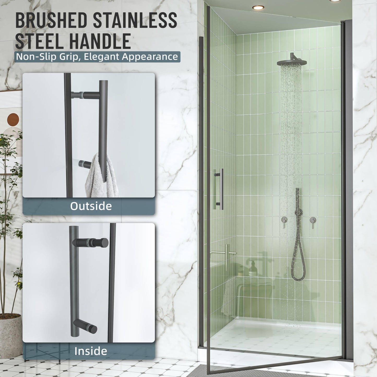 Hasipu 34.3-35" W X 72" H Pivot Shower Door - 1/4" Tempered Glass Shower Door, Matte Black, Reversible Installation for Bathroom