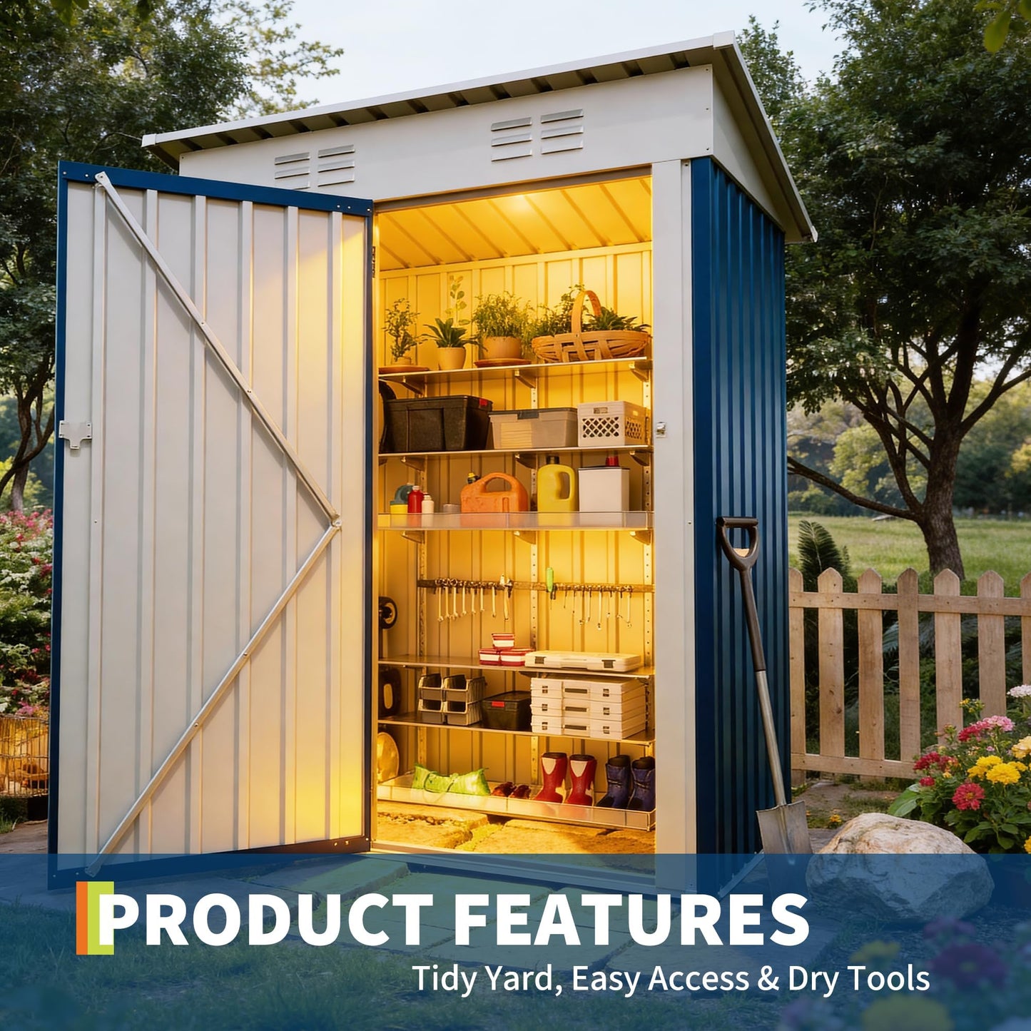Outdoor Storage Shed, 5x3 ft Metal Tool Shed with Clear Window, 450CU.T Waterproof Garden Shed with Sloping Roof and Lockable Door, Compact Utility Shed for Backyard, Patio, Lawn