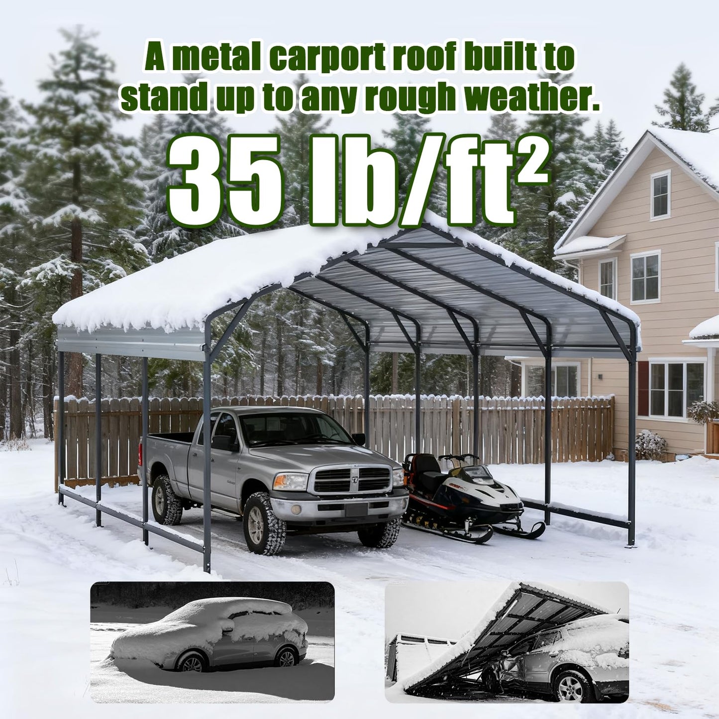 SAILARY Metal Carport 10x15 ft Heavy Duty Car Port Outdoor Canopy Steel Roof All-Weather Multi-Use Garage Shelter for Car, Boat, Tractor and Truck