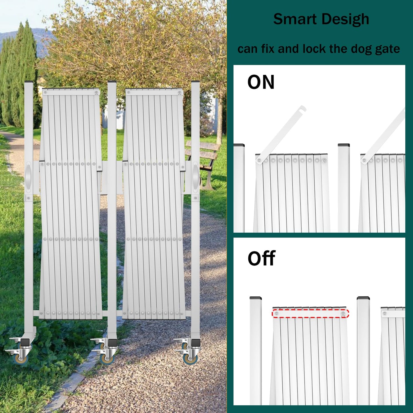 WEWORTH Expandable Barricade Gate,Accordion Garden Yard Outdoor Indoor Portable Folding Security Dog Fence Gates Wall Mount,200" Adjustable Metal Safety Barrier Gate with Casters,White