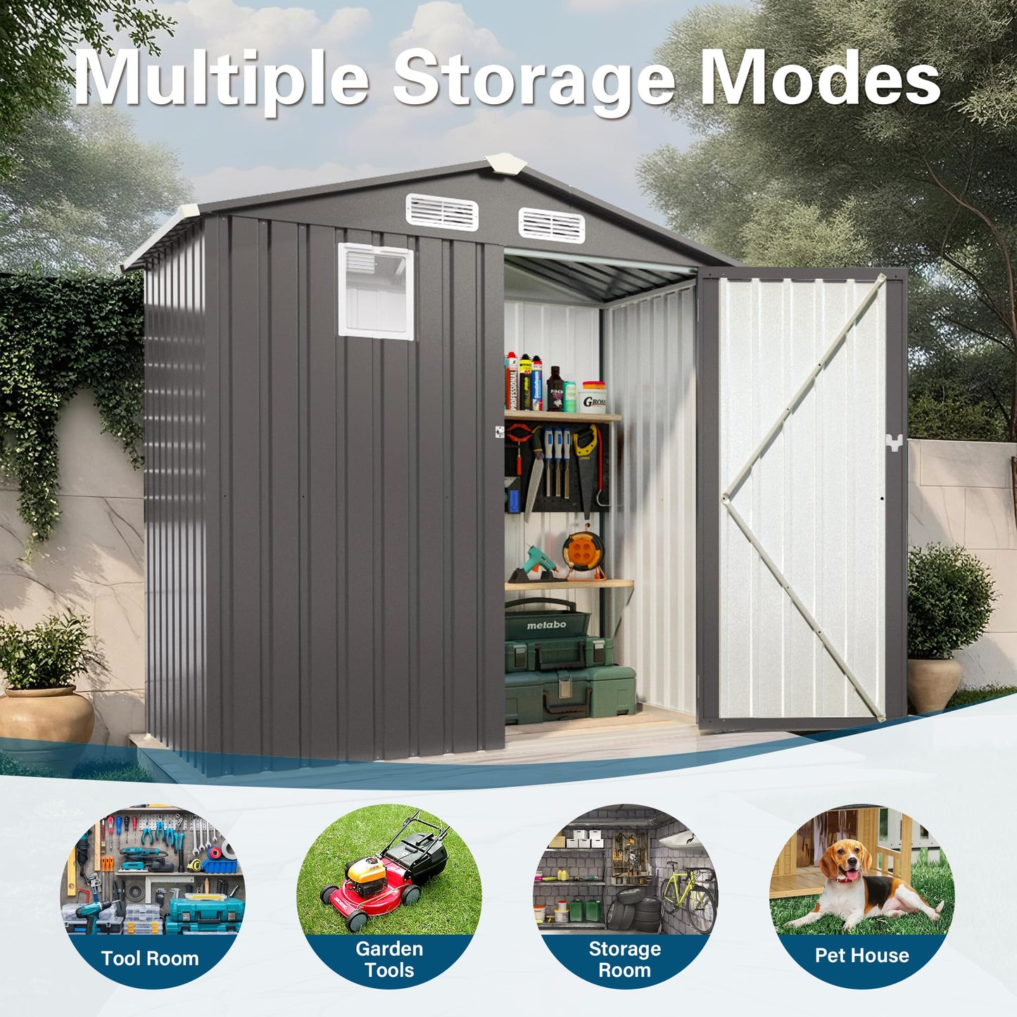 YOPTO 6X4 FT Metal Outdoor Storage Shed,Waterproof Tool Sheds with Pitched Roof and Positive Window,Backyard House Buildings w/Lockable Door & Vents,for Garden Sundries Sundries Bike,Gray