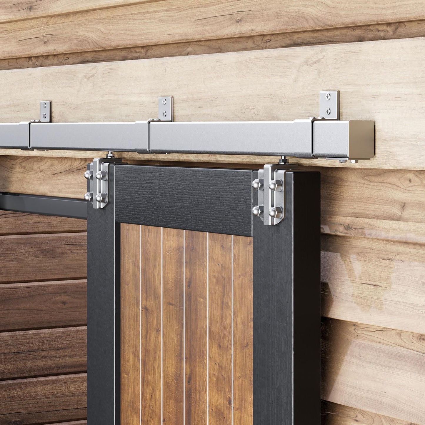 Easelife 10FT Exterior Sliding Barn Door Hardware Kit, Box Rail Track, 450lb Capacity, Sliver Weather-Resistant Steel, Wall Mount System for Outdoor Use, Fit Single 60in Door