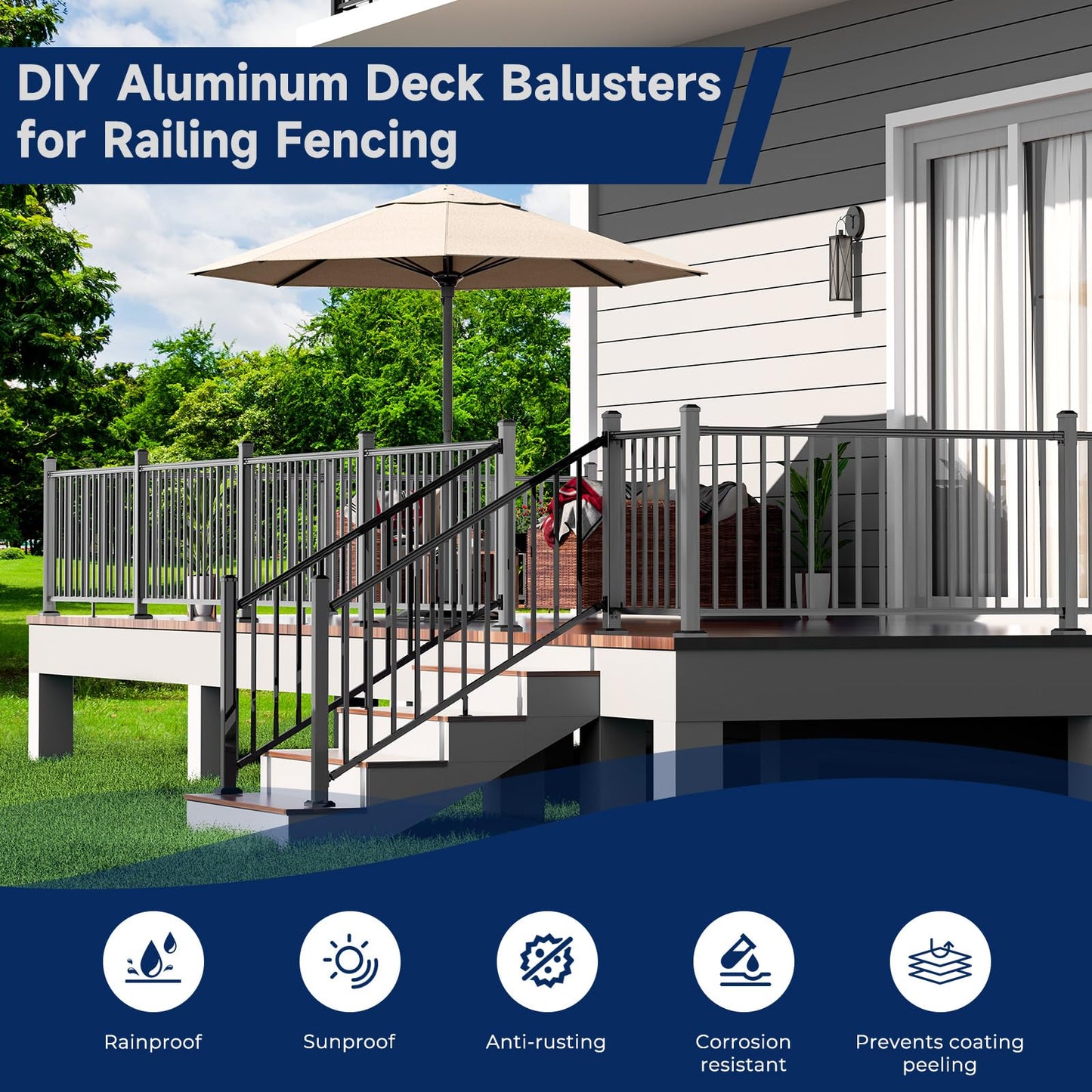 Egadis 2.56 in. x 2.56 in. x 39 in. Aluminum Railing Post, Porch and Deck Railing Post with Screws, Textured Outdoor AAMA 2604 Powder-Coat Finish Stair Post for Decks, Porches & Balconies (2 Post)