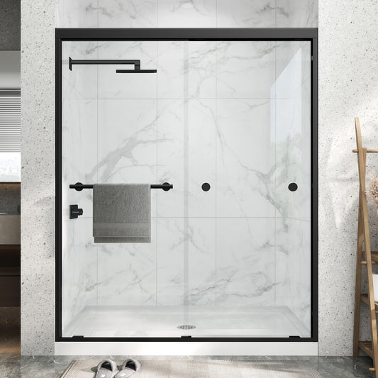 Double Sliding Shower Door 43-48" W x 72" H,Semi-Frameless Glass Shower Door with Nano Explosion-Proof Safety Film, 1/4"(6mm) Tempered Glass,Easy-Clean Bypass Walk-in Shower Door,Matte Black