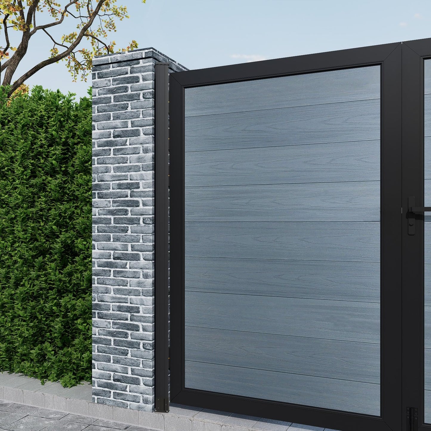 Mondaria 6ft(H)*8ft(W) Wood Plastic Composite Gate for Privacy Fence, Double Fence Gate with Metal Frame and Knob Kits, Grey (Without Post)