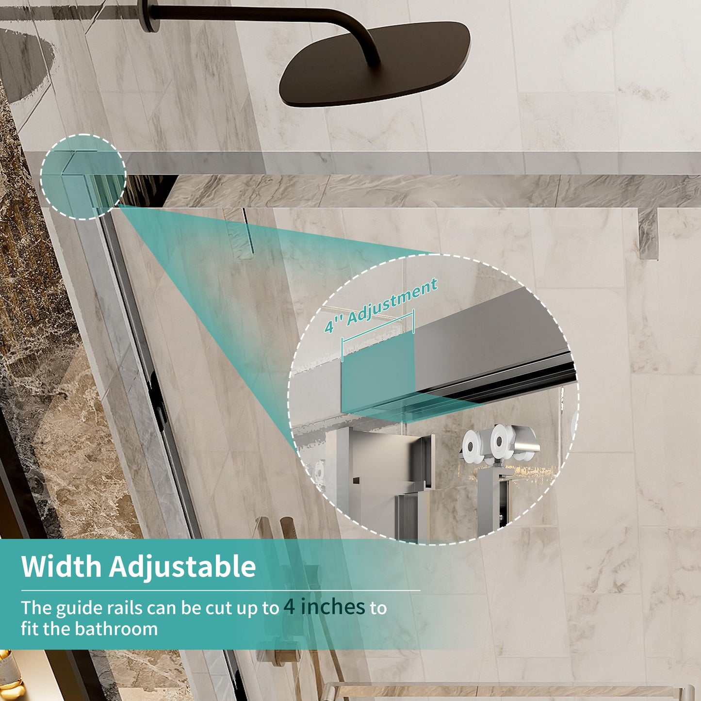 56–60" W x 76" H Chrome Double Sliding Shower Door, Semi-Frameless Soft-Close Bypass Shower Glass Door with 5/16" (8mm) SGCC Tempered Glass and Explosion-Proof Film