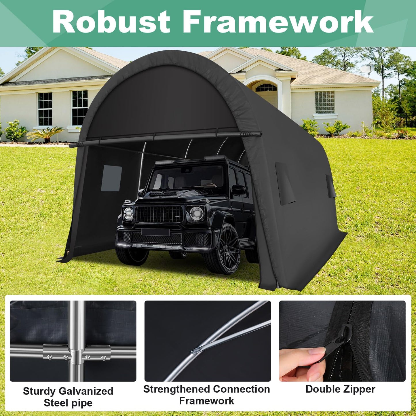 COBIZI Carport 12x20 Heavy Duty Storage Shelter Shed Portable Garage with All-Steel Metal Frame & Vents, Round Style Outdoor Storage Shed for Car, Truck, Boat, Waterproof Carport Canopy Anti-Snow