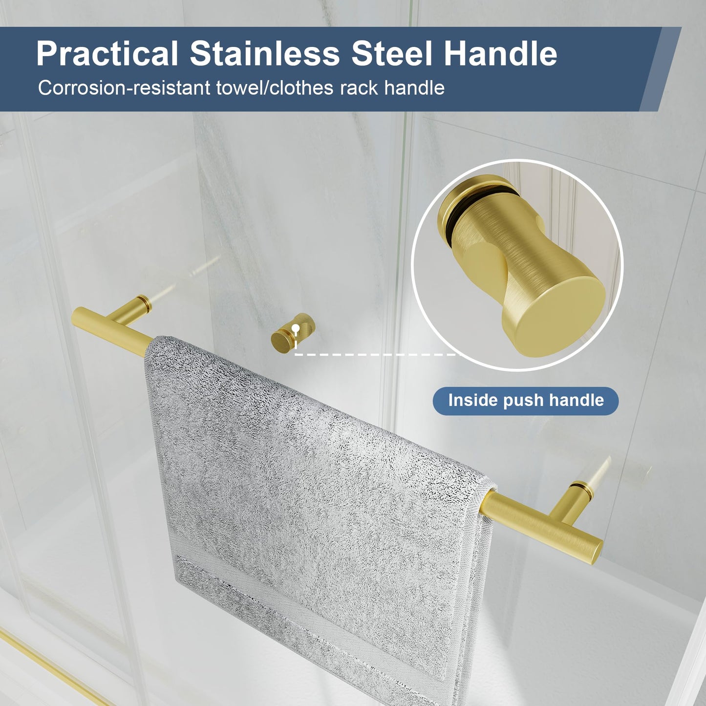 EASYWORC Frameless Double Sliding Shower Doors, 49-54" W x 76" H Shower Glass Door, 1/4" (6mm) Thick ANSI Certified Tempered Glass with Explosion-Proof Film and Nano Coating, Brushed Gold