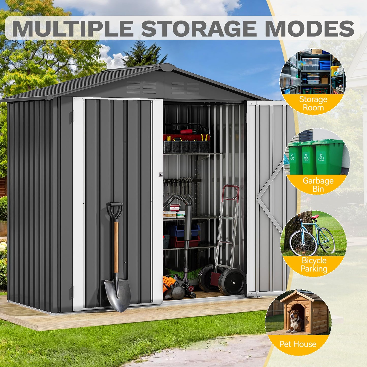 DWVO 6x4ft Metal Outdoor Storage Shed, Lockable Tool Storage Sheds, Oversized Steel Garden Sheds with Sloped Roof for Backyard, Patio, Garage, Lawn, Dark Gray