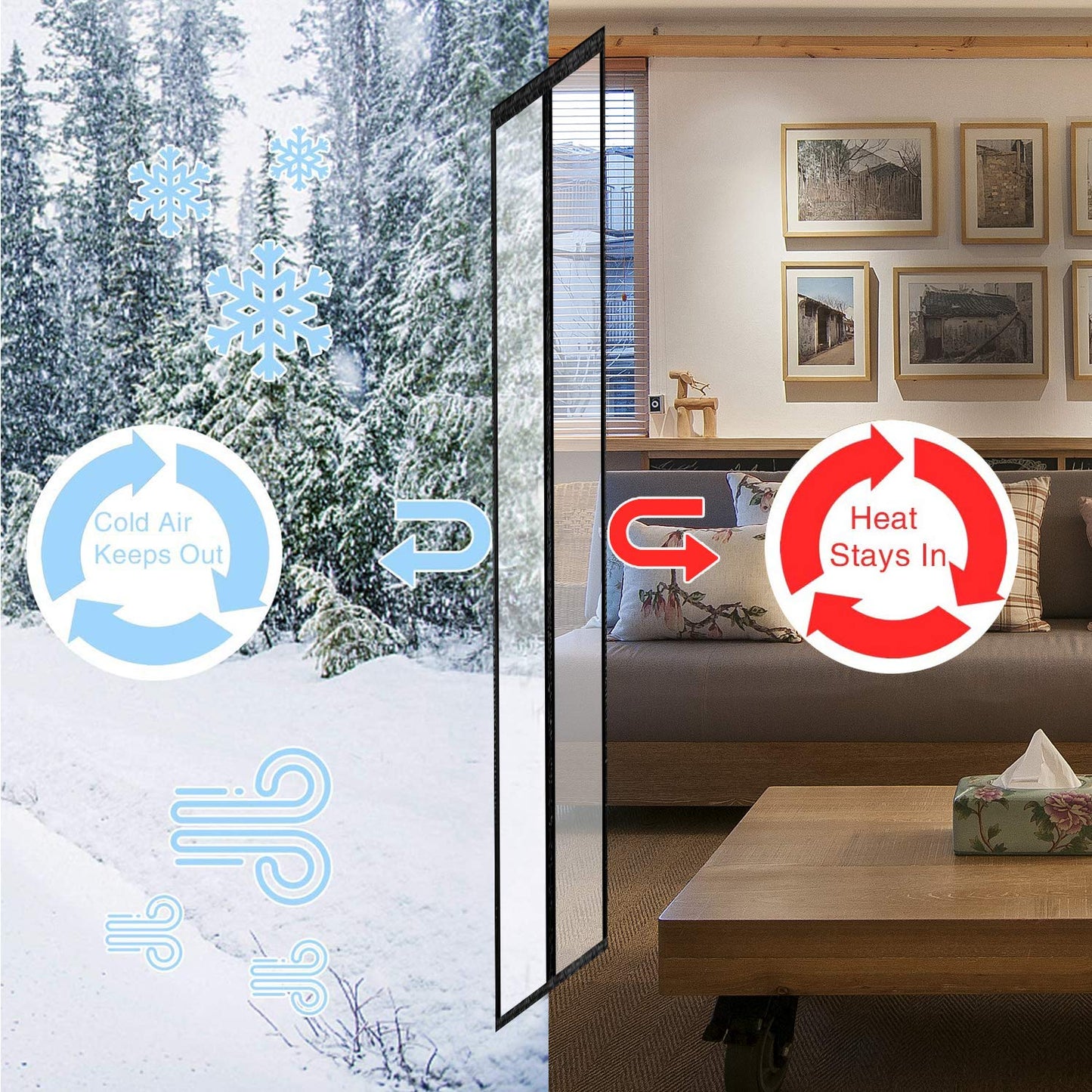 Transparent Insulated Curtain-Magnetic Thermal Cover, Screen Self-Closing Privacy Screen Hands Free for Patio, Kitchen, Bedroom, Air Conditioner Room, Fits Doors up to 34" x 80"