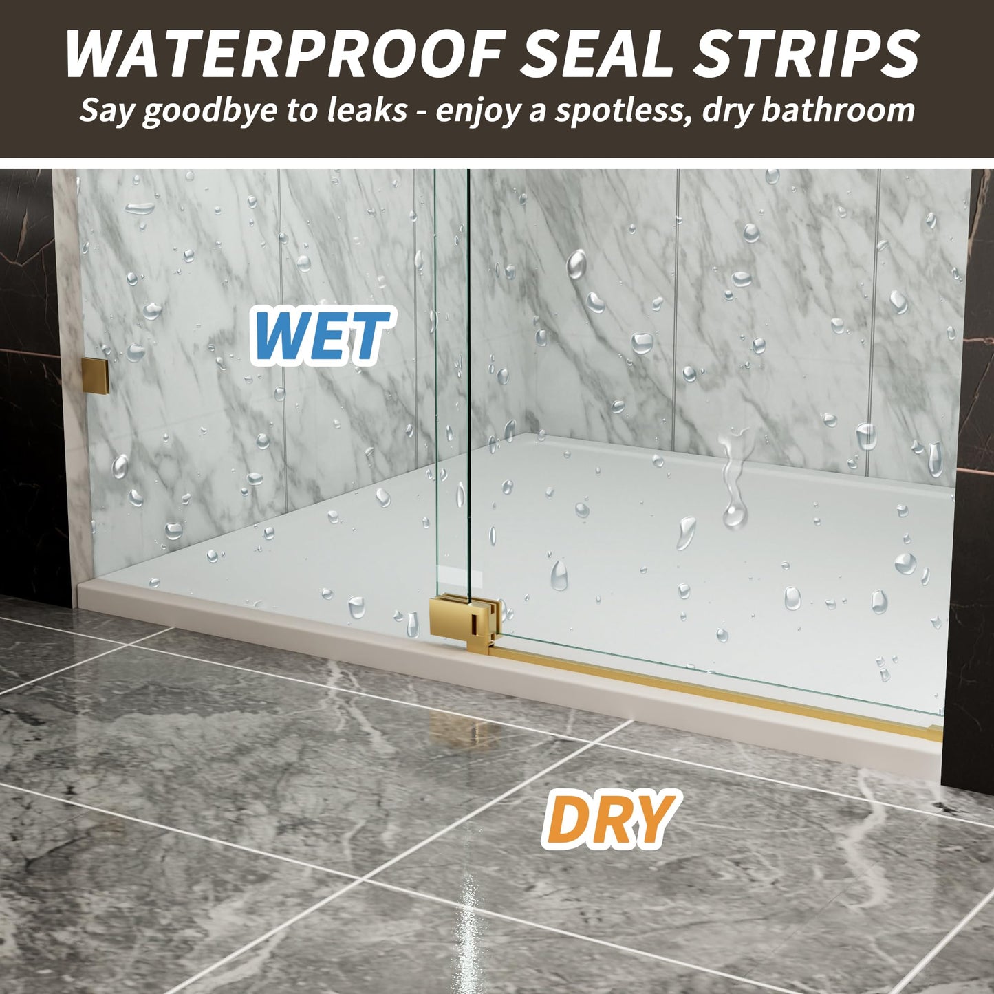 BILVOS 44-48" W x 70" H Frameless Pivot Shower Door, Semi-Frameless Hinged Shower Door with 5/16" (8mm) Clear SGCC Tempered Glass, Brushed Gold Pivot Shower Glass Door, Reversible Installation