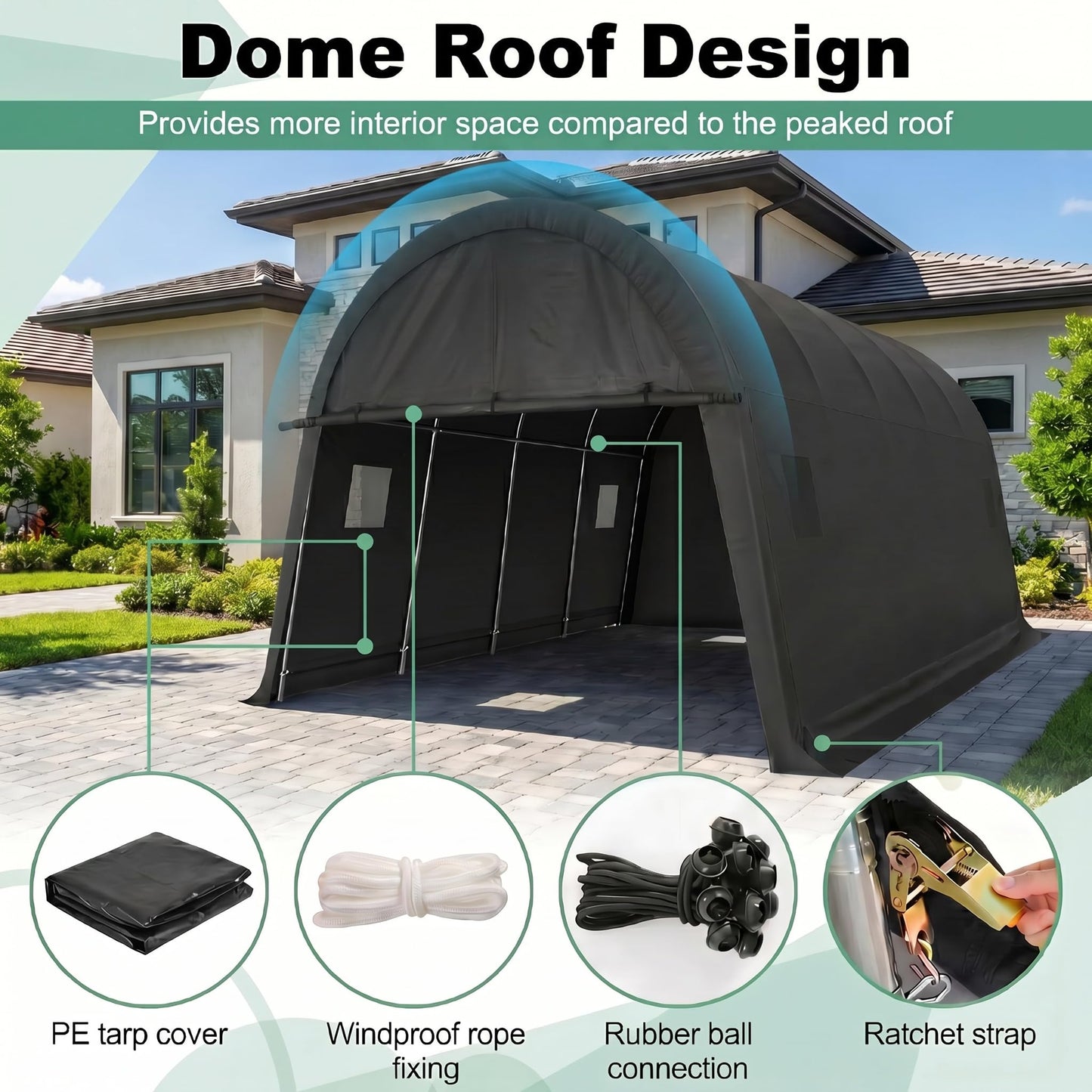 COBIZI Carport 12x20 Heavy Duty Storage Shelter Shed Portable Garage with All-Steel Metal Frame & Vents, Round Style Outdoor Storage Shed for Car, Truck, Boat, Waterproof Carport Canopy Anti-Snow