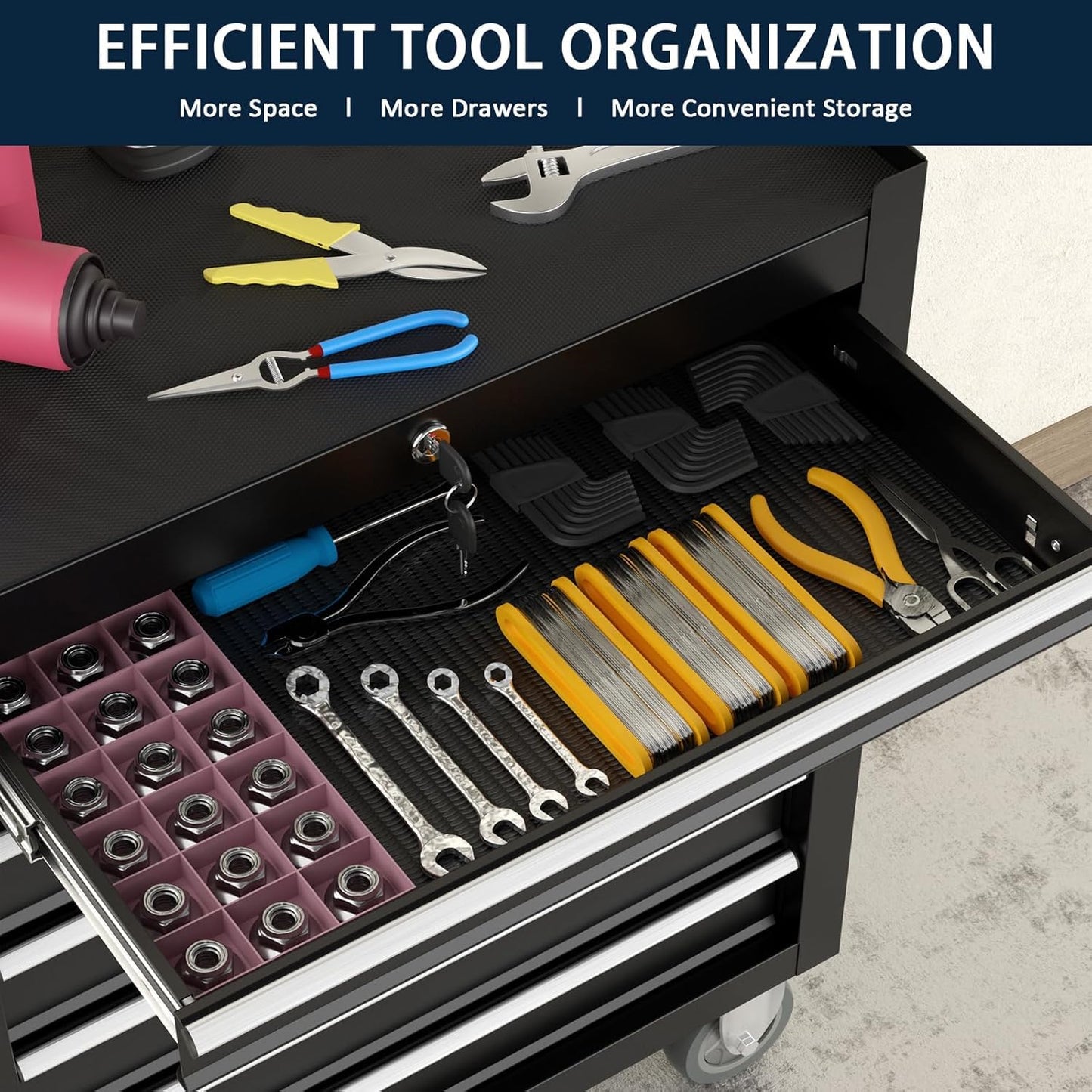 OAKANDO 7-Drawer Metal Rolling Tool Chest with Wheels,Tool Storage Cabinet with Locking System，Toolbox with Wheels for Garage,Workshop, Repair Shop(Black, 7-Drawer)