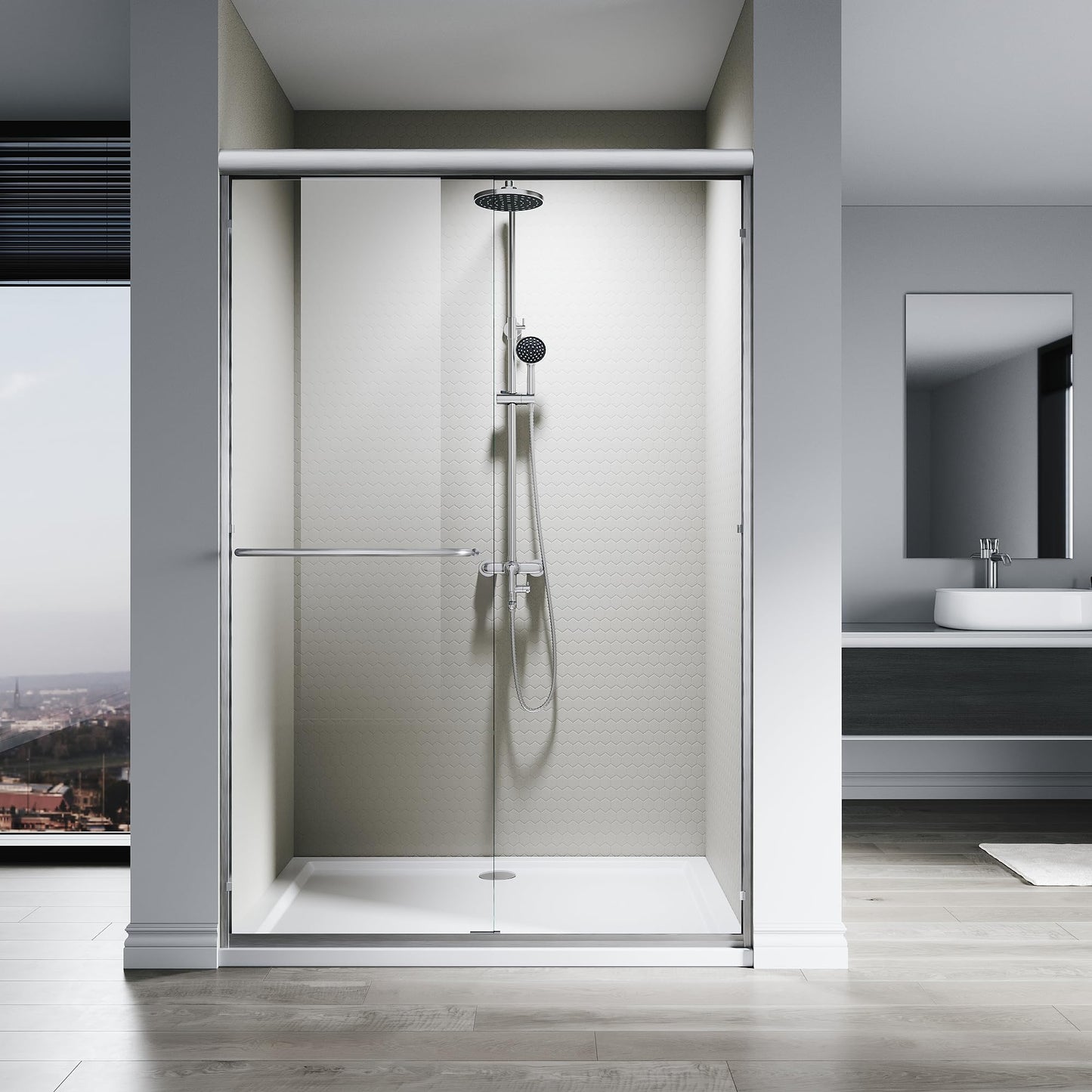 SL4U Double Sliding Shower Door 48 in. W x 76 in. H, Semi-Frameless Bypass Bathroom Sliding Door with 1/4'' (6mm) Clear Tempered Glass, Brushed Nickel