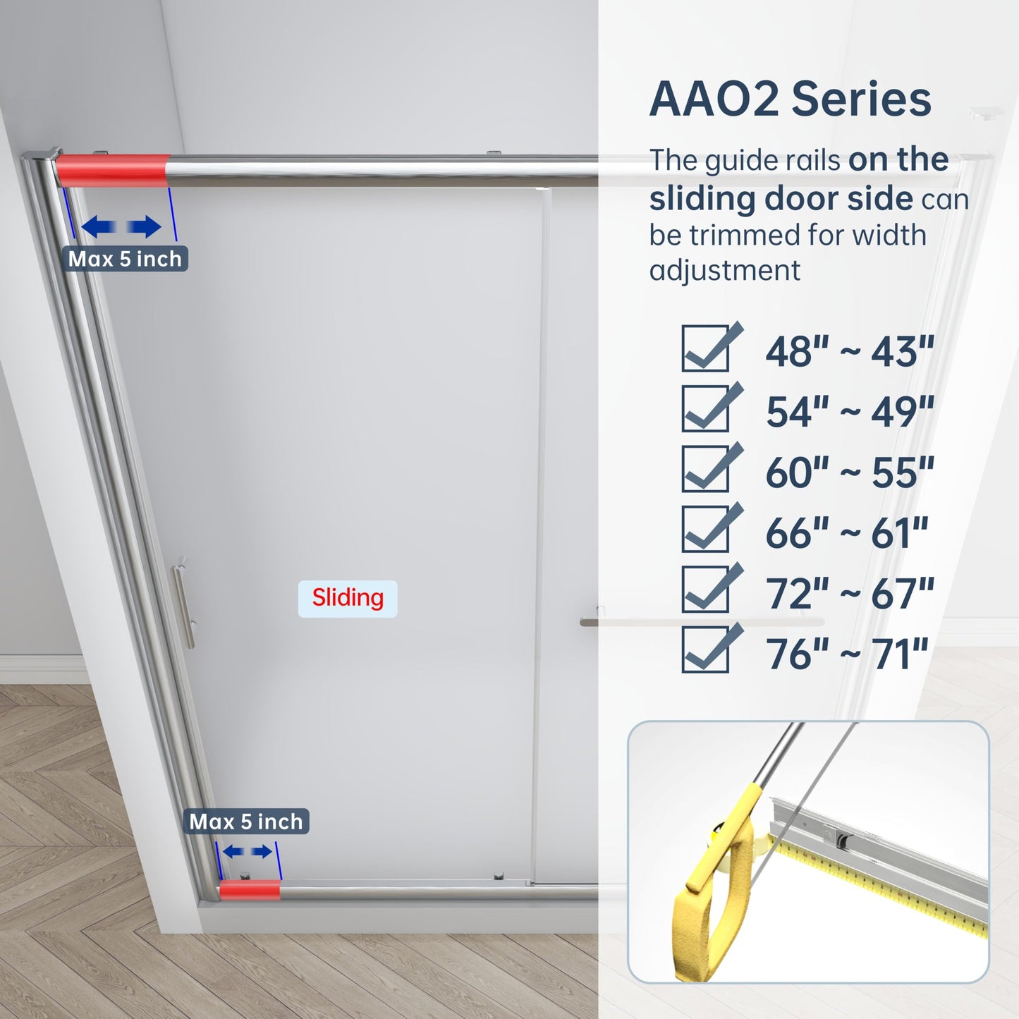 FELYL Frosted Sliding Shower Door 43-48" W x 72" H, Brushed Nickel, Single Sliding Door, Framed, 1/4" (6mm) SGCC Tempered Glass, Reversible Installation