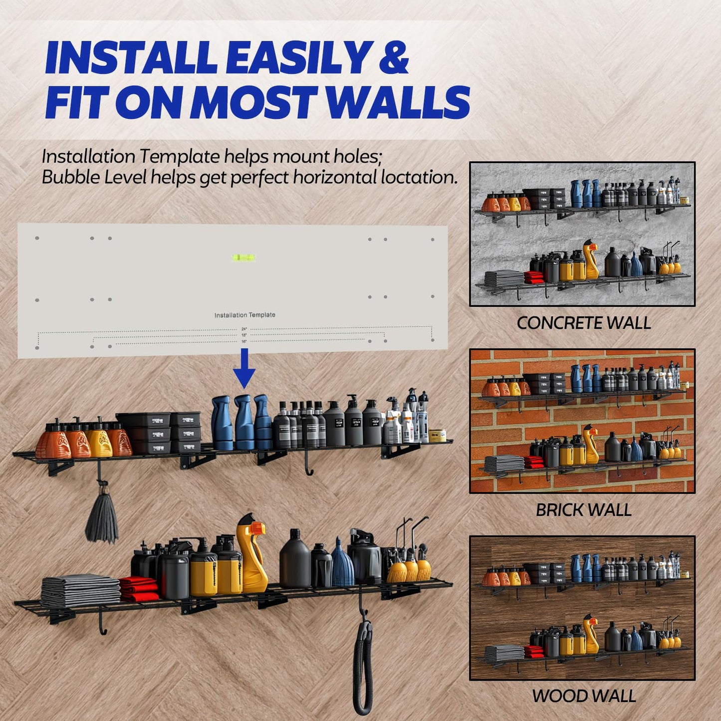 FAHKNS 2-Pack Heavy-Duty Carbon Steel Garage Wall Shelving, 1x6ft Wall Shelves, 600lbs Load Capacity, 72 inch Floating Shelf for Shop Shed Garage, Kitchen, Laundry Room