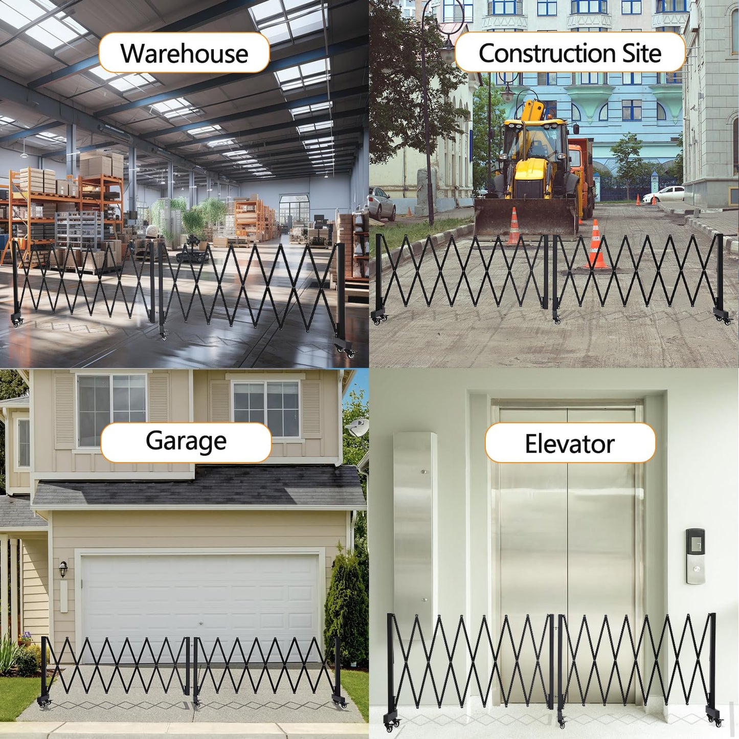 LTSEAME 16.5FT Expandable Barricade Gate, Expandable Metal Barricade Gate Alloy Fence and 270 Degrees Direction Adjustment with Wheels, for Industrial or Residential Use (Black, 16.5FT)