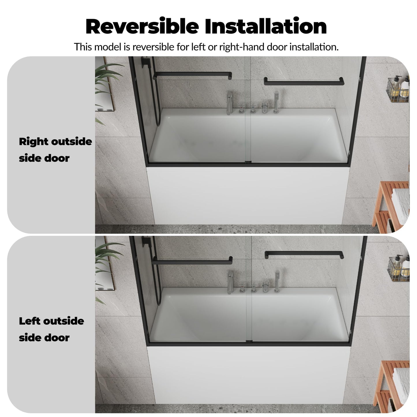 Shower Doors Glass Sliding 56-60 Inch W× 59 Inch H Matte Black Frame Sliding Glass Door for Bathtub, 6mm Tempered Glass Panels, Compact Shower Enclosure for Urban Bathroom Projects