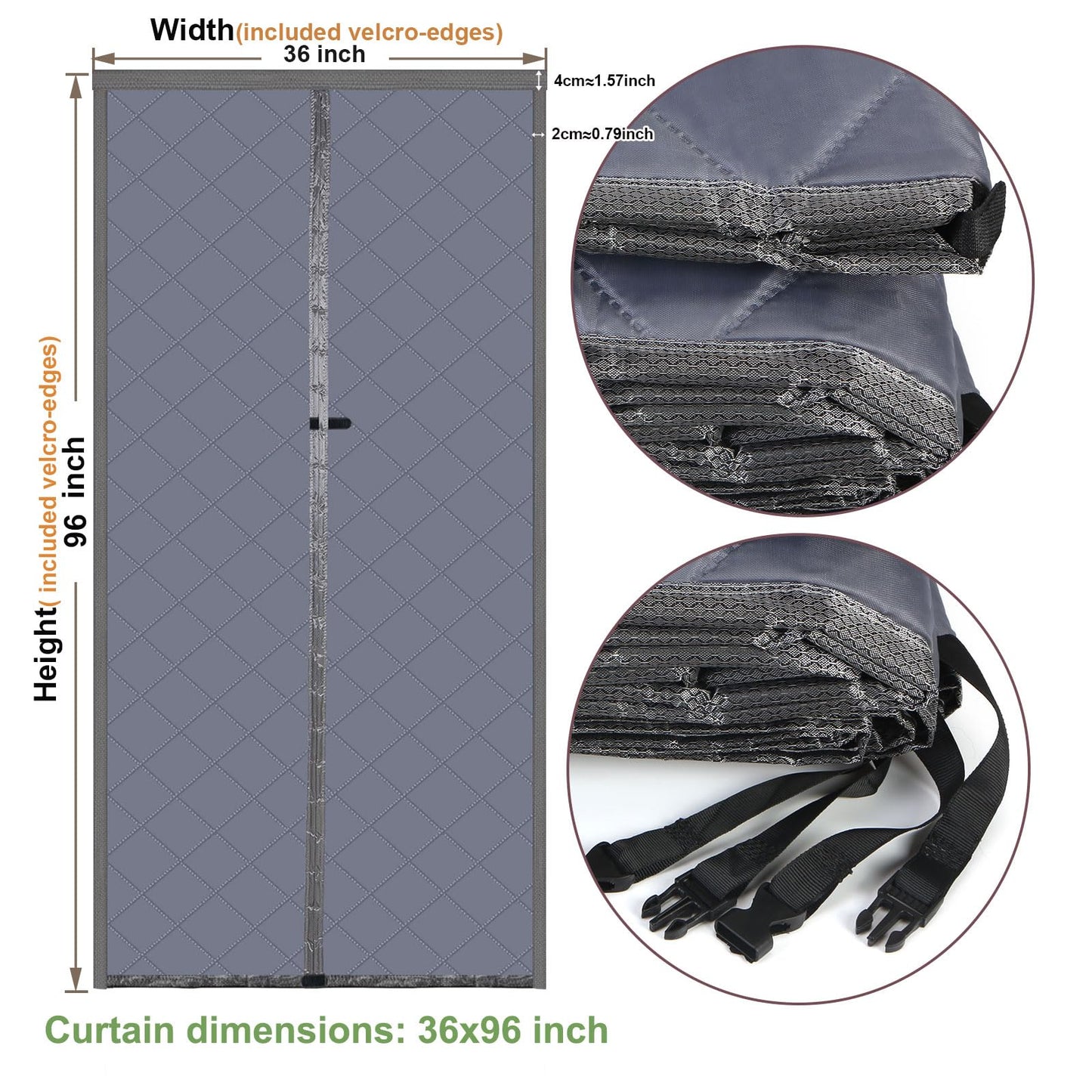 Risareyi Magnetic Thermal Insulated Door Curtain 36x96inch, Grey Oxford Filling with Thicker Polyester, Patio Door Insulation for Winter Cold Protection, Doorway Cover