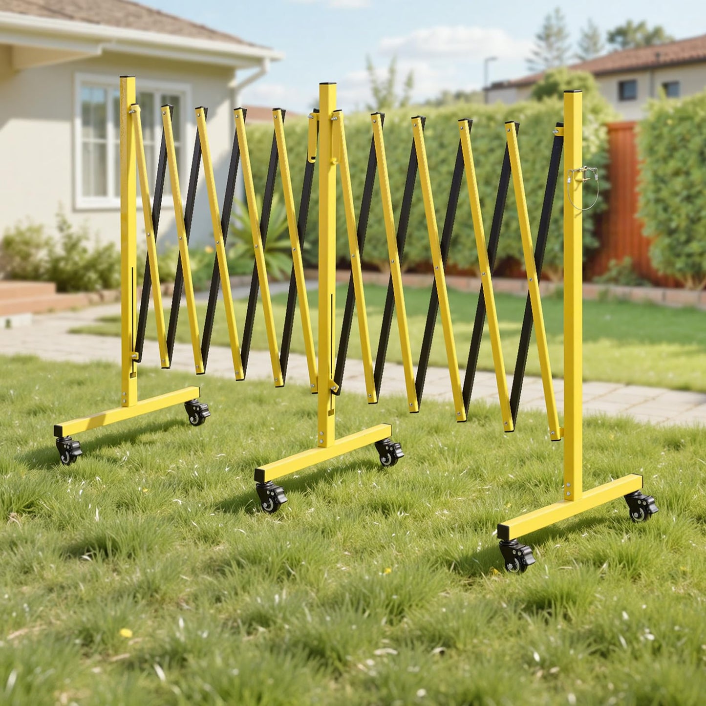 VEVOR Double Expandable Barricades, 18FT Industrial Safety Barriers, Flexible Mobile Barricade with Locking Casters, Portable Folding Security Gate Metal Traffic Fence for Driveway Warehouse Elevator