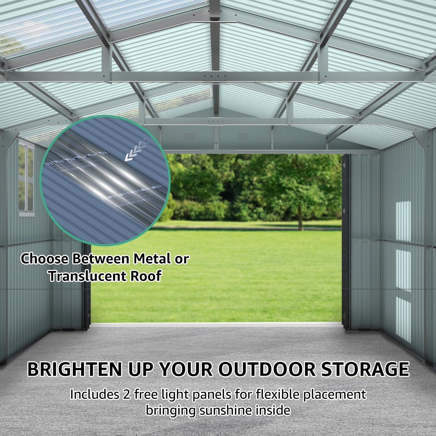 KEIKI 13x20FT Garage Shed, Large Metal Outdoor Storage Shed with 2 Windows & 2 Translucent Panels for Car, Truck, Bike, Lawnmower, Backyard Tool