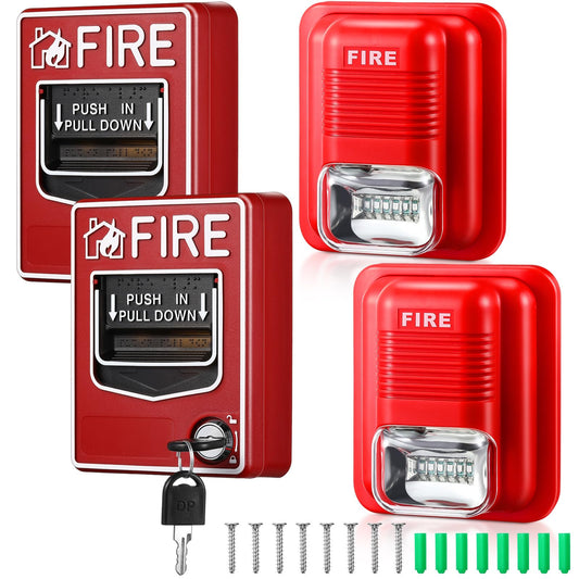 Relaxweex 4 Pcs Fire Alarm Pull Station Fire Warning Siren 12/24V DC Sound and Light Emergency Alarm Dual Action Manual Call Point with Key Security Horn Buzzer for Home or Office