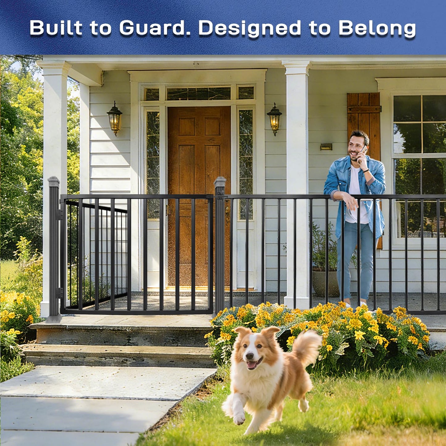 Avalution Deck Fence Gate Outdoor,32" H x 48" W, Metal Fence Gate Kit,Heavy Duty Outdoor Gates with Hinges and Latch,Anti-Rust Deck Gates for Decks,Patio,Garden,Yard,Residential Fences