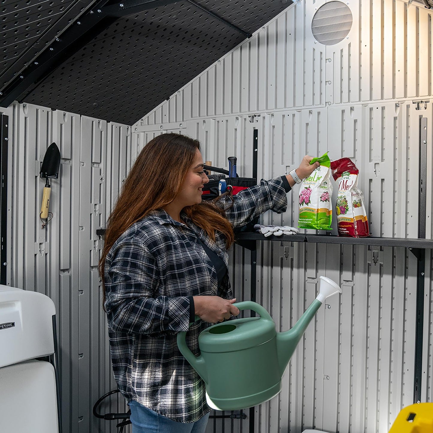 Lifetime Outdoor Storage Shed, 8x20 Ft, Gray, Resin Backyard Tool Shed with Lockable Doors and Weather-Resistant Panels