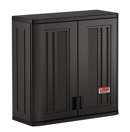 Suncast Commercial 4 Cubic Ft. Heavy-Duty Resin Wall Cabinet with Adjustable Metal-Reinforced Shelf, and Lockable Handles for Indoor and Outdoor Storage, Black, Made in the USA