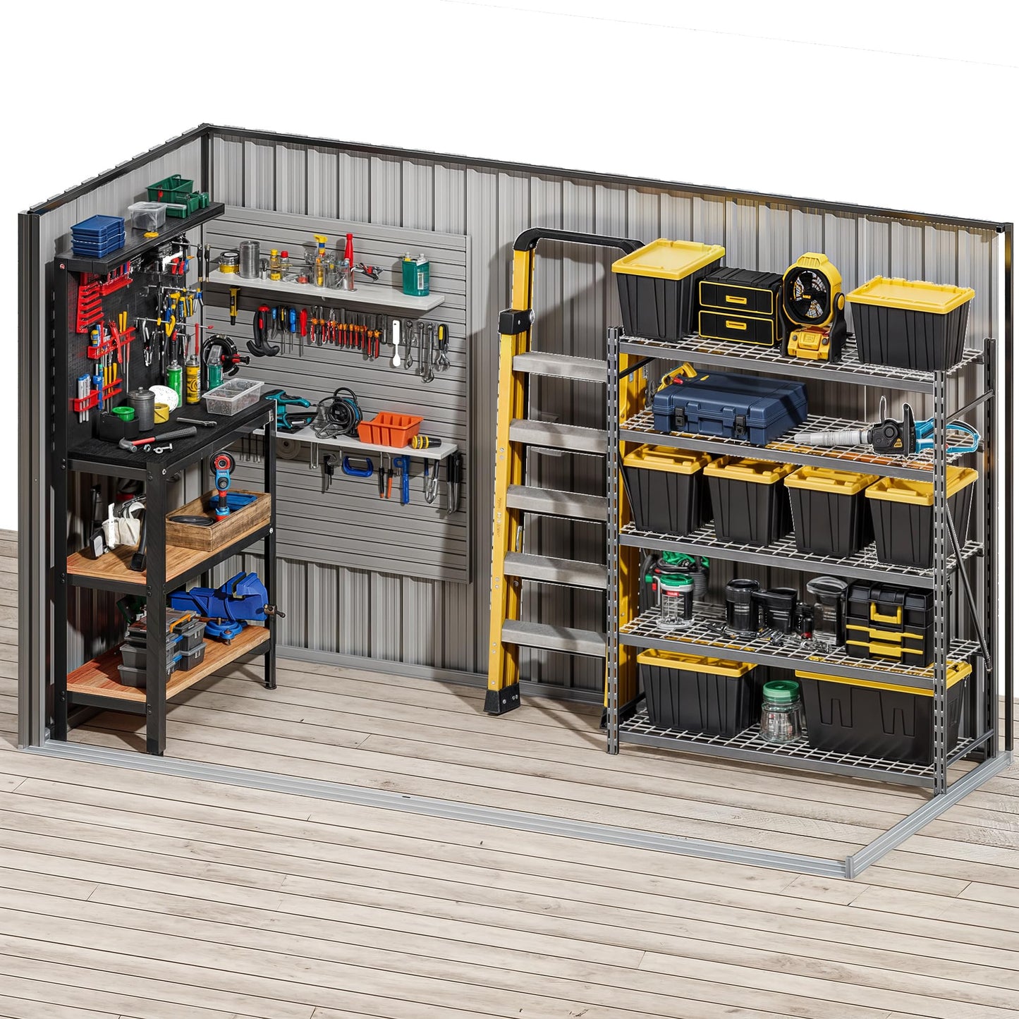 DWVO 9' x 4' Outdoor Storage Shed, Lockable Double Doors, Sloped Roof, Heavy-Duty Steel Shed for Garden & Patio, Large Backyard Tool Organizer, Dark Gray
