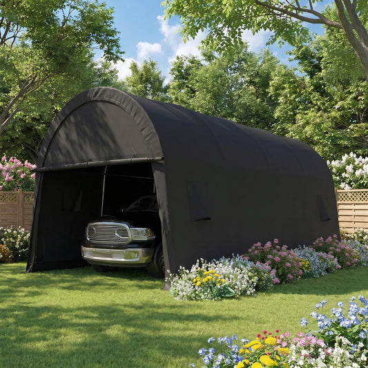 COBIZI Carport 12x20 Heavy Duty Storage Shelter Shed Portable Garage with All-Steel Metal Frame & Vents, Round Style Outdoor Storage Shed for Car, Truck, Boat, Waterproof Carport Canopy Anti-Snow