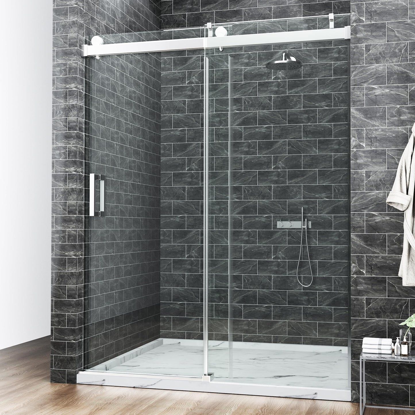 68-72" W x 76" H Shower Door,Frameless Shower Door,Single Sliding Shower Glass Door with 3/8" (10mm) Clear SGCC Tempered Glass, Roller Disc System (Brushed Nickel, 72" Wx76 H-Single Sliding)