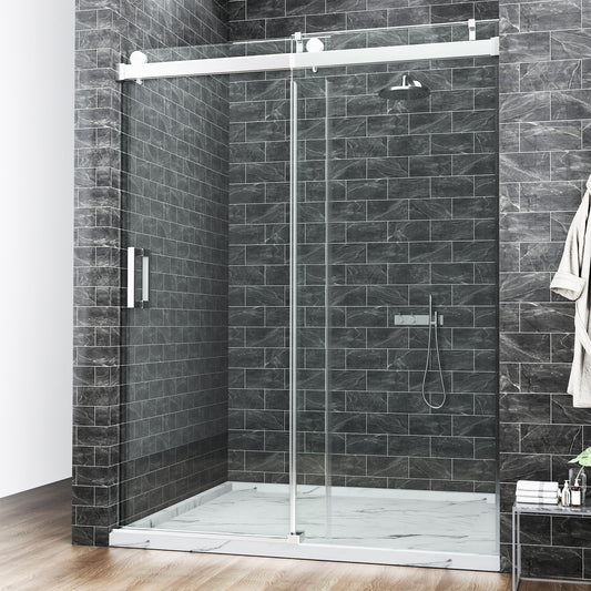 68-72" W x 76" H Shower Door,Frameless Shower Door,Single Sliding Shower Glass Door with 3/8" (10mm) Clear SGCC Tempered Glass, Roller Disc System (Brushed Nickel, 72" Wx76 H-Single Sliding)